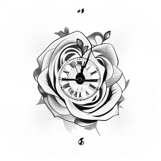 Butterfly+rose+clock+portrait tattoo design idea