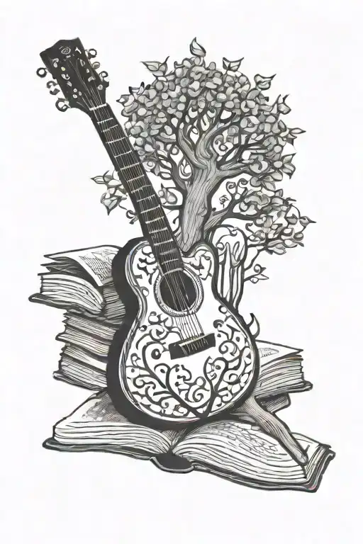 guitar tree book tattoo design idea