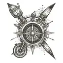 A compass rose with motorcycle handlebars as the directional arrows tattoo design idea