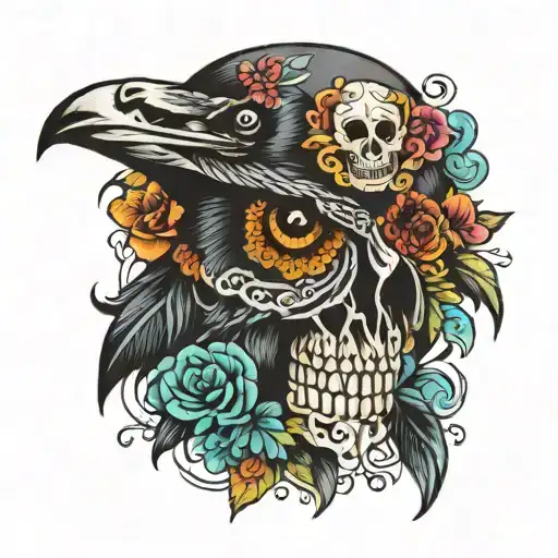 crow painted like sugar skull tattoo design idea