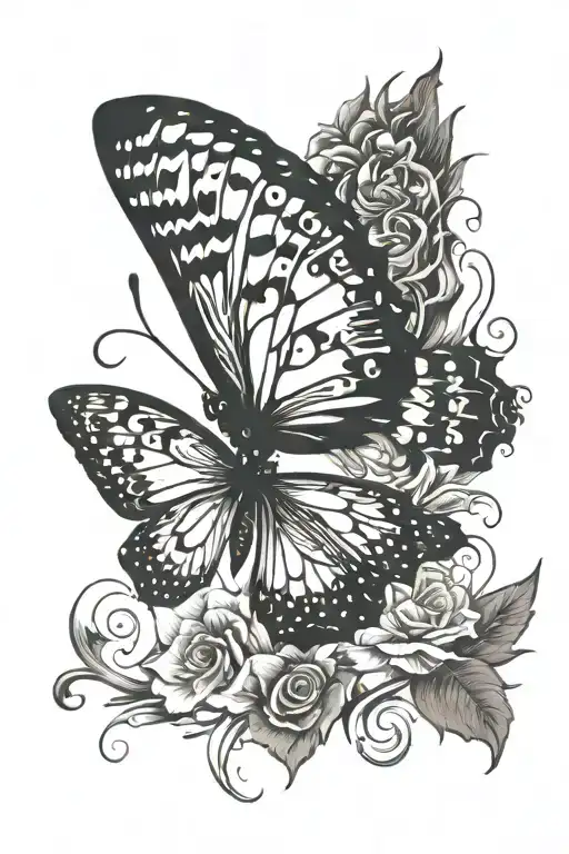 butterfly half on fire with music tattoo design idea