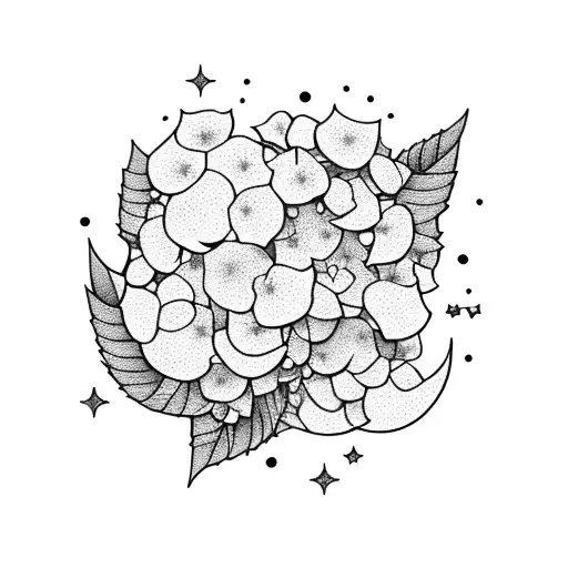 hydrangeas half moon and stars tattoo design idea