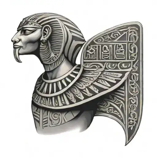 egyptian cultural tattoo with hieroglyphics  arm sleeve to chest  tattoo design idea