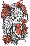 devil girl with angel halo and angel wings made tattoo design idea