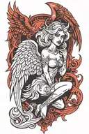 devil girl with angel halo and angel wings made tattoo design idea