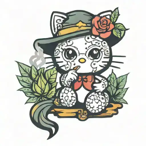hello kitty smoking weed tattoo design idea