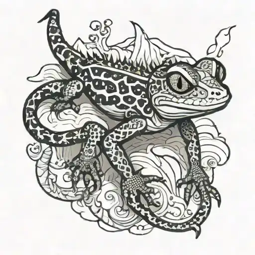 gecko with mountaineering harness tattoo design idea