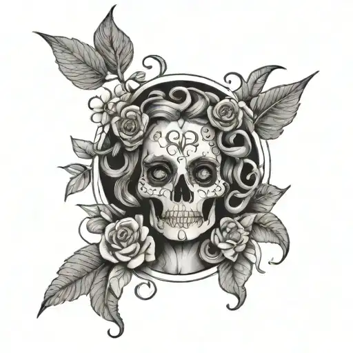 small half skeleton Medusa head sternum tattoo with puzzle pieces and flowers  tattoo design idea