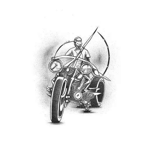 arrow through a motorcycle with a clock in the background tattoo design idea