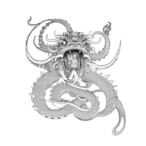 A Japanese Samurai fighting a Kraken and a Dragon tattoo design idea