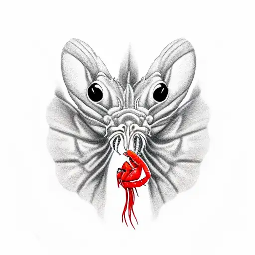 A shrimp holding a red flag tattoo design idea