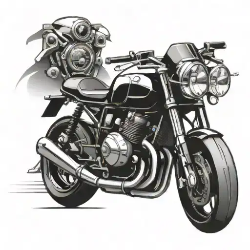 Incorporate elements of a Mercedes Benz logo into a sleek and modern motorbike design tattoo design idea