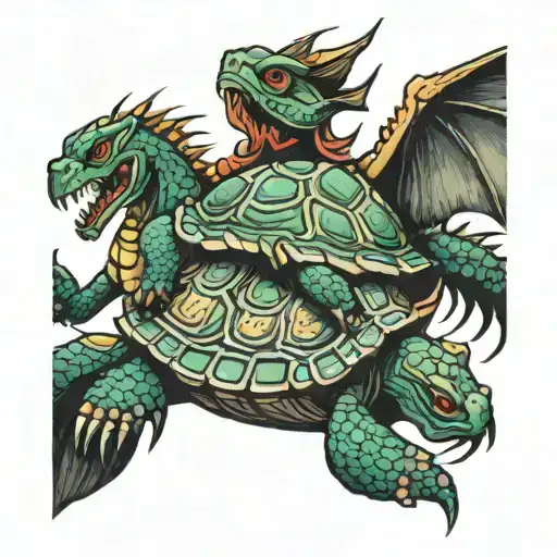 The turtle and the three-headed dragon tattoo design idea
