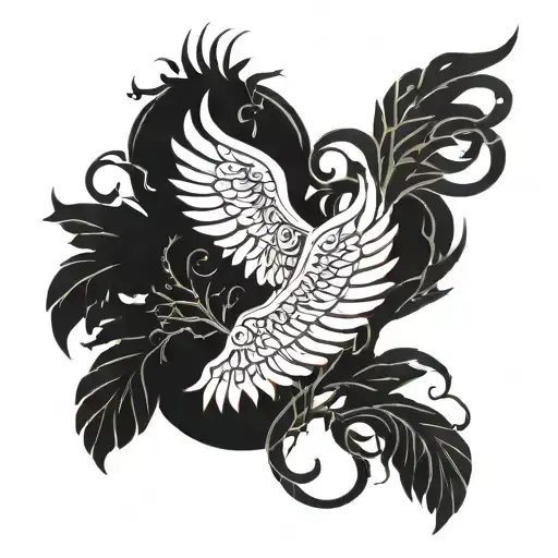 Demon and angel wings joined by branches tattoo design idea