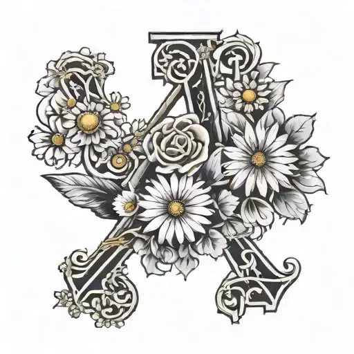 roman numerals of 4 22  surrounded by daisys tattoo design idea