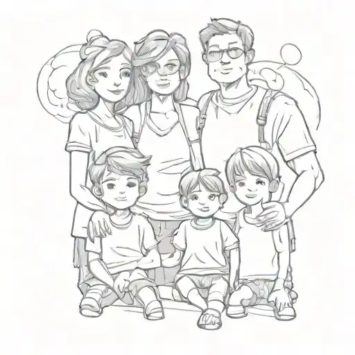 A family with father and mother and brother and sister. tattoo design idea