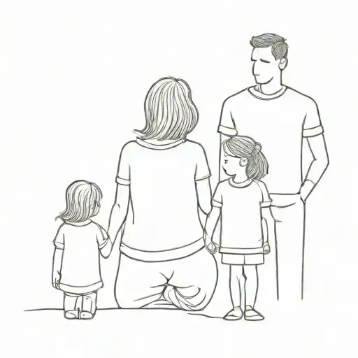 Family with father and mother and daughter and son tattoo design idea
