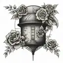 water tower surrounded by flowers tattoo design idea
