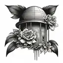 water tower surrounded by flowers tattoo design idea