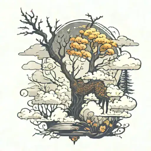 dark forest on top of clouds tattoo design idea