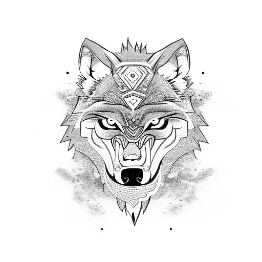 Growling wolf with one eye tattoo design idea