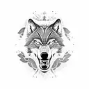 Growling wolf with one eye tattoo design idea