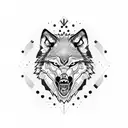 Growling wolf with one eye tattoo design idea