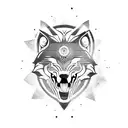Growling wolf with one eye tattoo design idea