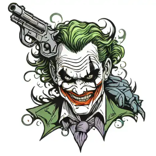 Tattoo for men of the joker in the dark night who smiles while putting a gun to his head tattoo design idea
