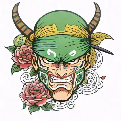 roronoa zoro ichigo hollow mask holding tattoo design idea