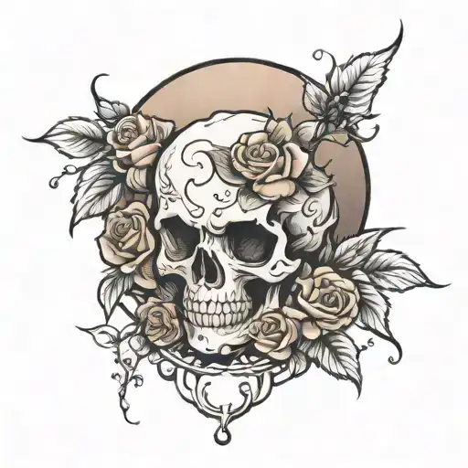 roses crystals moon skull soft shading tattoo design idea