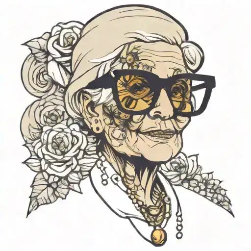 granny with sunglasses   tattoo design idea
