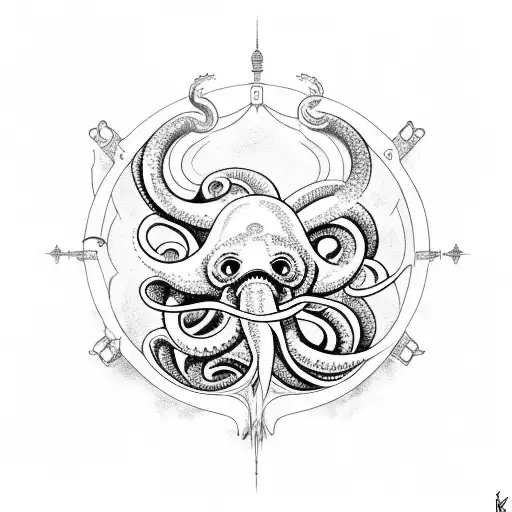 kraken under a ship tattoo design idea