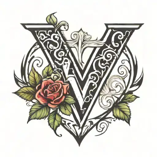 Letter "V" with a heart tattoo design idea