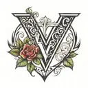 Letter "V" with a heart tattoo design idea