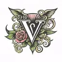 Letter "V" with a heart tattoo design idea