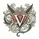 Letter "V" with a heart tattoo design idea