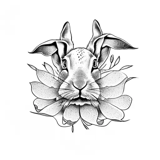 little hare inside a peony bud tattoo design idea