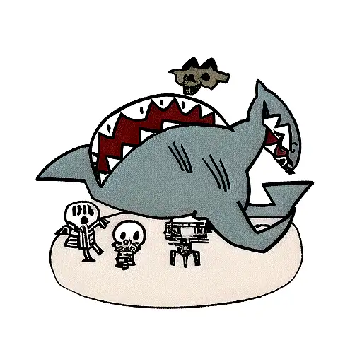 shark and skeletons  tattoo design idea