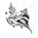 skeleton riding on a shark tattoo design idea