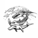 skeleton riding on a shark tattoo design idea