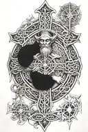 a mixture of a slightly shaded Celtic cross and a tarot hermit tattoo design idea