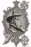 a mixture of a slightly shaded Celtic cross and a tarot hermit tattoo design idea