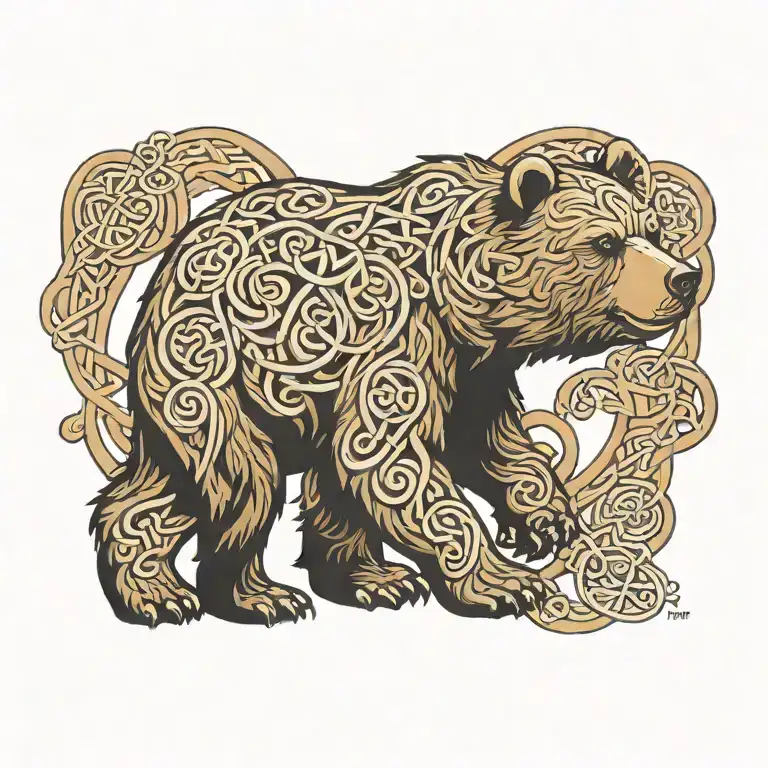 cute funny bear surrounded by Celtic knots  tattoo design idea