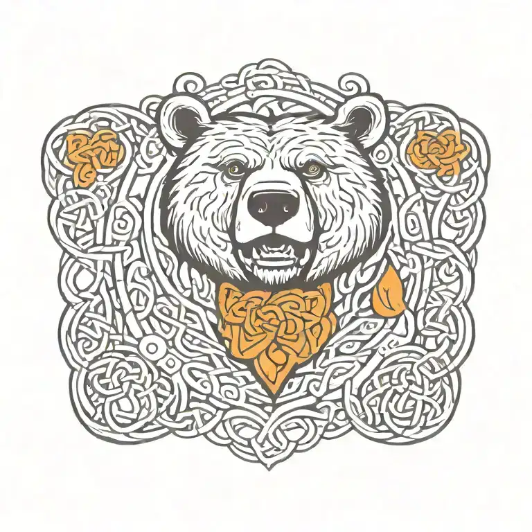 cute funny bear surrounded by Celtic knots  tattoo design idea