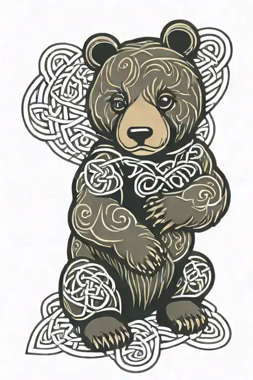 cute sitting bear Celtic knots love tattoo design idea