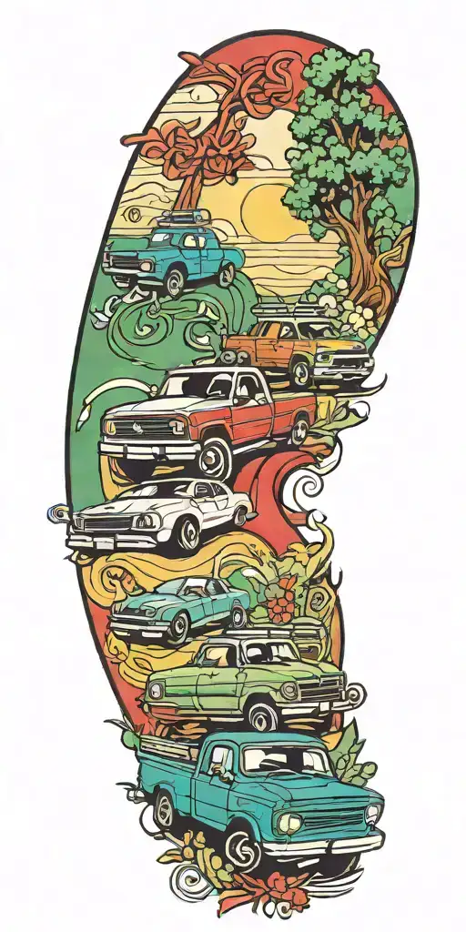 pickup truck camping Italian flag intertwined tattoo design idea