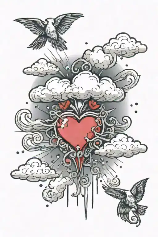 cloud raining onto a default shaped heart tattoo design idea