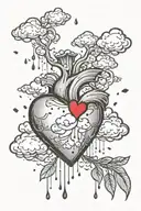 cloud raining onto a default shaped heart tattoo design idea