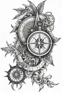 Compass and a clock with the filipino sun and stars  tattoo design idea